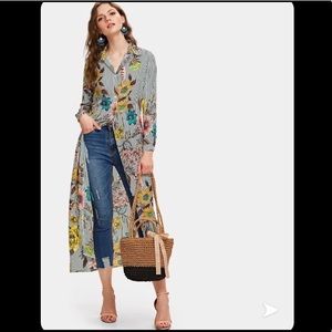 Striped floral long blouse/shirt